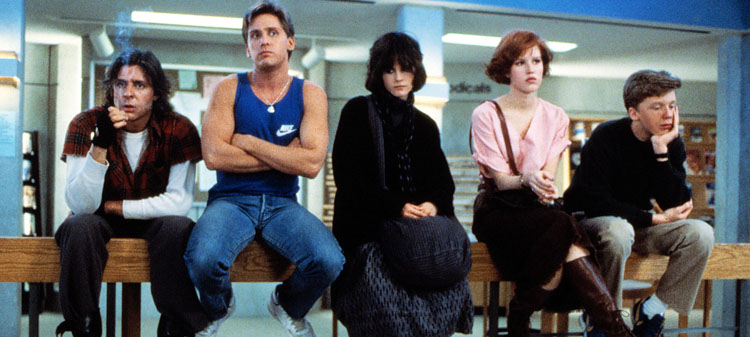 THE BREAKFAST CLUB, Judd Nelson, Emilio Estevez, Ally Sheedy, Molly Ringwald, Anthony Michael Hall, 1985. ©Universal Pictures/Courtesy Everett Collection